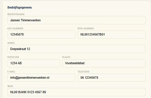 Het formulier Bedrijfsgegevens