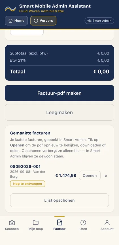Gemaakte facturen: openen, delen en op ontvangen zetten