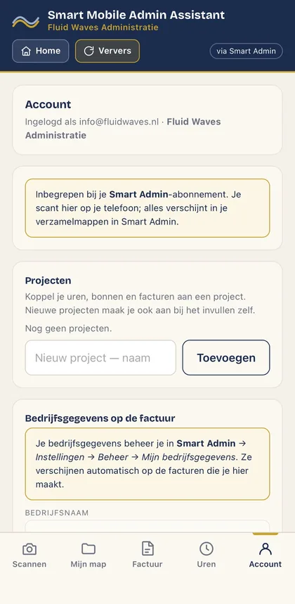 Account: administratie, projecten en bedrijfsgegevens